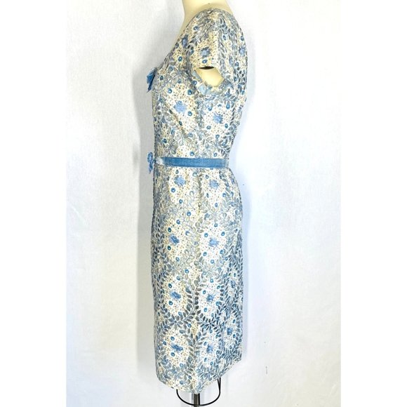 Vintage 50s 60s Blue Eyelet Wiggle Pencil Dress Size M Medium Floral VLV Pinup - Picture 4 of 7